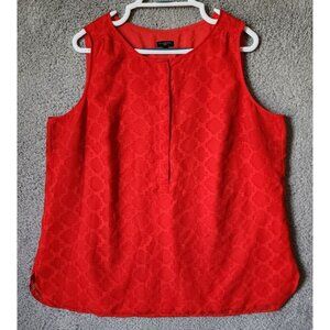 Talbots Womens Sleeveless Button Neck Tank Top Blouse Red Polyester Plus Size 1X